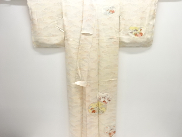  未使用品　波に花・鴛鴦模様刺繍訪問着